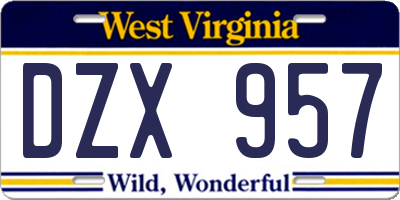 WV license plate DZX957