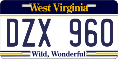 WV license plate DZX960