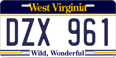 WV license plate DZX961