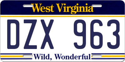 WV license plate DZX963