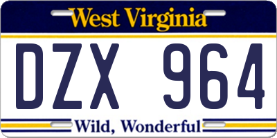 WV license plate DZX964