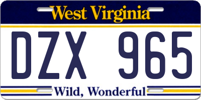 WV license plate DZX965