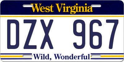 WV license plate DZX967