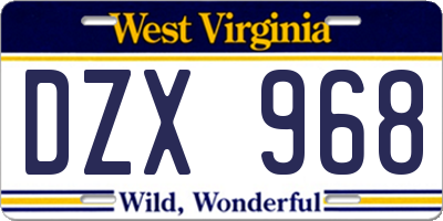 WV license plate DZX968