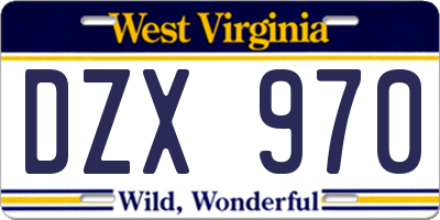 WV license plate DZX970