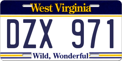 WV license plate DZX971