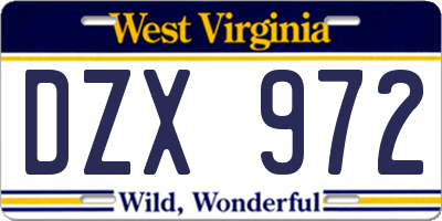 WV license plate DZX972