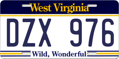 WV license plate DZX976