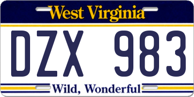 WV license plate DZX983