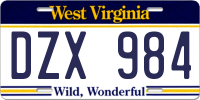 WV license plate DZX984