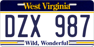 WV license plate DZX987