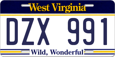 WV license plate DZX991