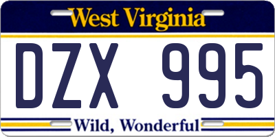 WV license plate DZX995
