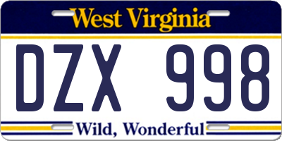WV license plate DZX998