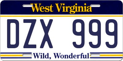 WV license plate DZX999