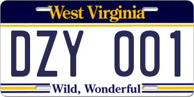WV license plate DZY001