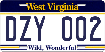 WV license plate DZY002