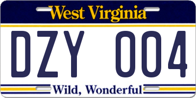 WV license plate DZY004