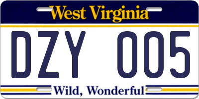 WV license plate DZY005