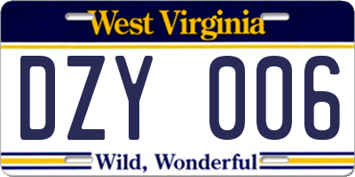 WV license plate DZY006