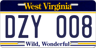 WV license plate DZY008