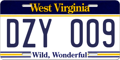 WV license plate DZY009