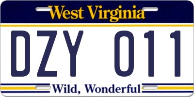 WV license plate DZY011