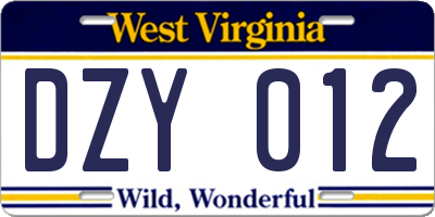 WV license plate DZY012