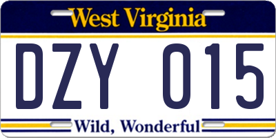 WV license plate DZY015