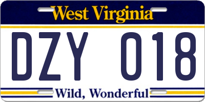 WV license plate DZY018