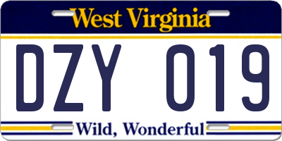 WV license plate DZY019