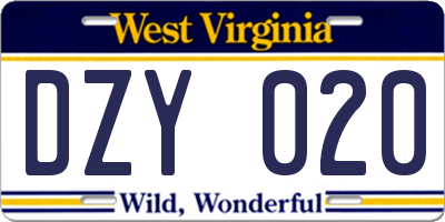 WV license plate DZY020