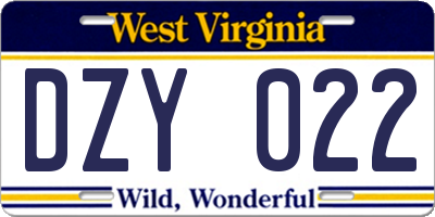 WV license plate DZY022