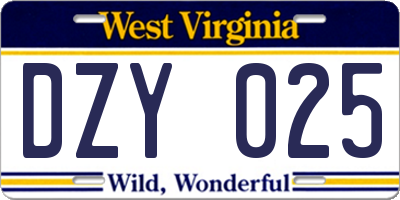 WV license plate DZY025