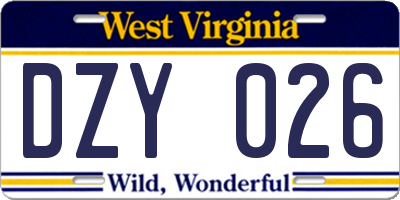 WV license plate DZY026