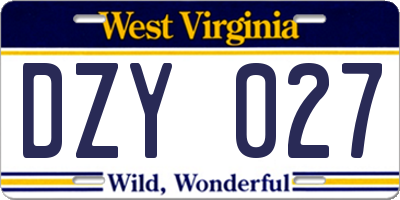 WV license plate DZY027