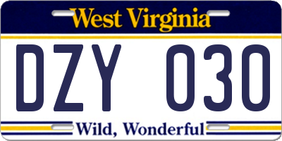 WV license plate DZY030