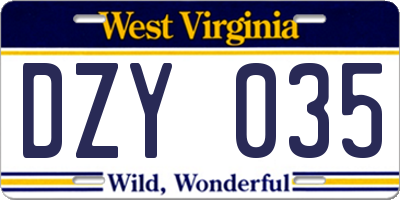 WV license plate DZY035