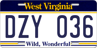 WV license plate DZY036