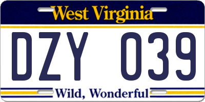 WV license plate DZY039