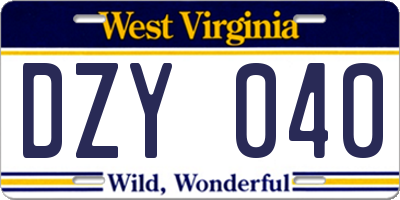 WV license plate DZY040