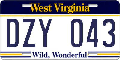 WV license plate DZY043
