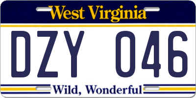 WV license plate DZY046