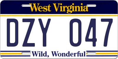 WV license plate DZY047