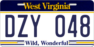 WV license plate DZY048