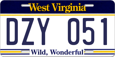 WV license plate DZY051