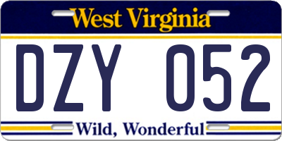WV license plate DZY052