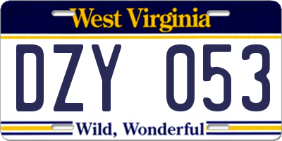 WV license plate DZY053