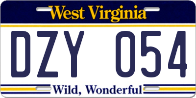 WV license plate DZY054