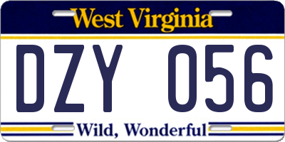 WV license plate DZY056